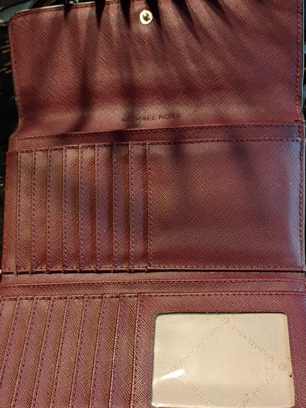 Michael Kors Saffiano Wallet in Plum with Gold Logo